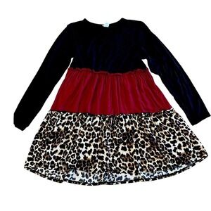 Heimish Women's Size Large‎ Top Blouse Black Leopard Tunic Tiered Whimsgoth